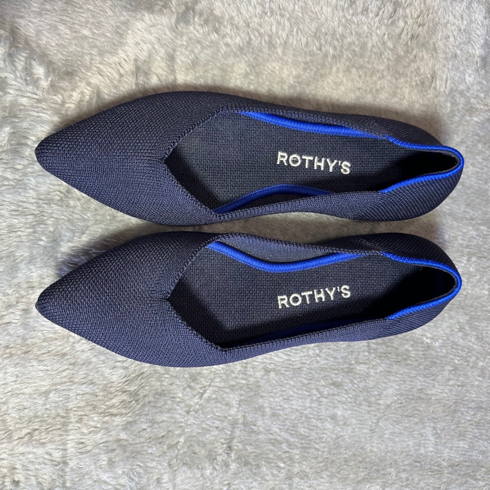 Rothy's The Point Navy Blue Pointed Toe Knit Flats Size 6